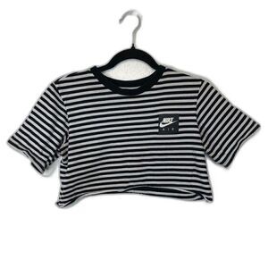NIKE AIR Women's Striped Crop-Top Tee-Shirt Size Large Black White
